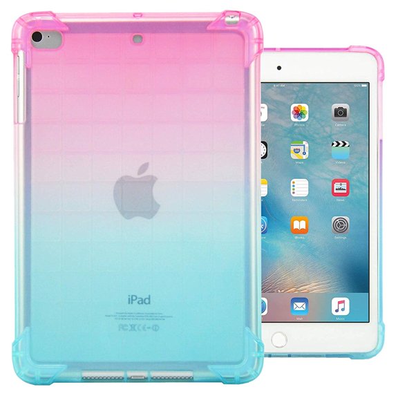 Allytech Clear Case for iPad 9.7" 2018/2017/ iPad Air 1 2/ iPad Pro 9.7", Silicone TPU Back Cover Shockproof Corner Protection Bumper Anti-Scratch Case Cover for iPad 9.7" 6th 5th Gen, Pink/Mint