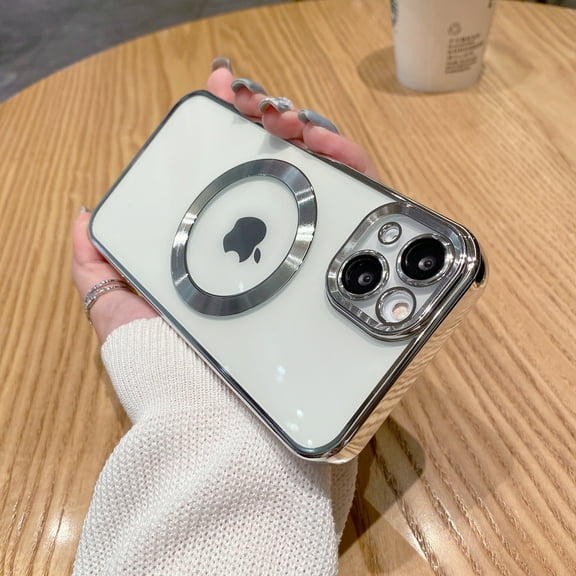Allytech Clear Case for iPhone 11 Pro Max 6.5 Inch with Magnetic Magsafe, Raised Lips Camera Lens Protection Plating Edge Electroplated Frame Shockproof Case for iPhone 11 Pro Max,Silver