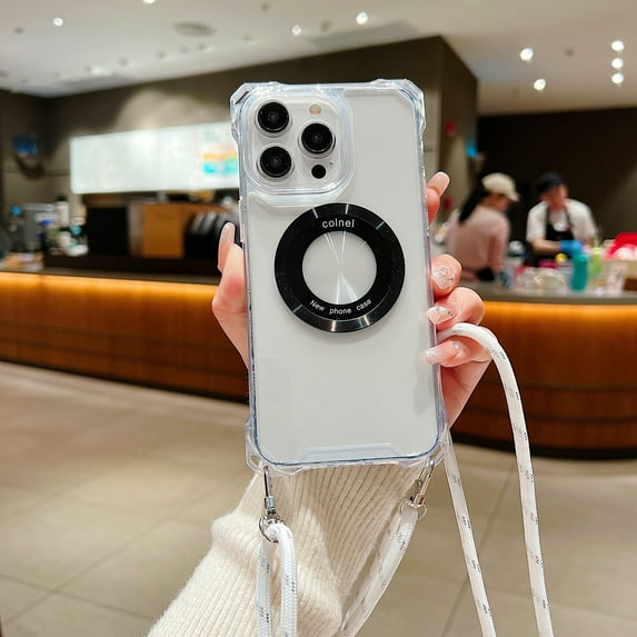 Allytech Clear Case for iPhone 11 Pro Max, Compatible with MagSafe, Four Corners Drop Protection, Shockproof Anti-Scratch Slim Case with Shoulder Strap for iPhone 11 Pro Max - White
