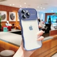 thumbnail image 1 of Allytech Clear Case for iPhone 12, [Camera Lens Protector] [Thin & Light] Luxury Plating Wave Frame Large Window Soft TPU Shockproof Protective Case for iPhone 12 - Blue, 1 of 11