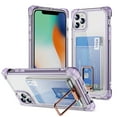 thumbnail image 1 of Allytech Clear Case for iPhone 12 Pro Max with Card Slot, Four Matte Corners Drop Protection, Ring Holder Kickstand, Shockproof Anti-Scratch Ultra Slim & Lightweight Case Cover, Purple, 1 of 8