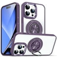 thumbnail image 1 of Allytech Clear Case for iPhone 13 Pro with 360° Rotatable Ring Holder Kickstand, [Compatible with MagSafe] Soft Bumper Rugged Acrylic Back Hybrid Protective [Non-Yellowing] Case, Purple, 1 of 9