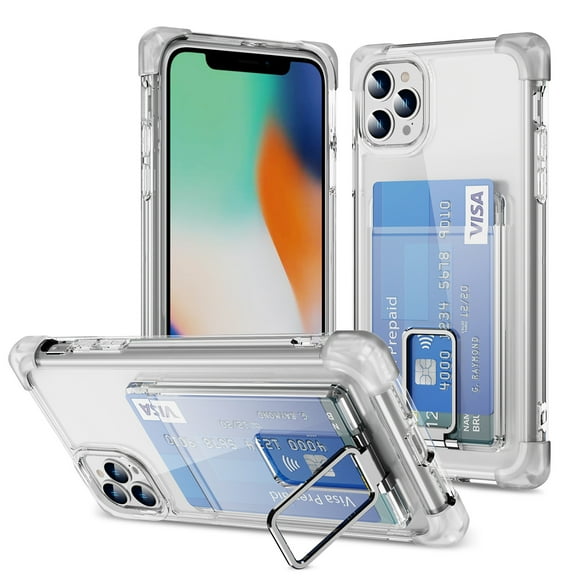 Allytech Clear Case for iPhone 13 Pro Max with Card Slot, Four Matte Corners Drop Protection, Ring Holder Kickstand, Shockproof Anti-Scratch Ultra Slim & Lightweight Case Cover, Clear