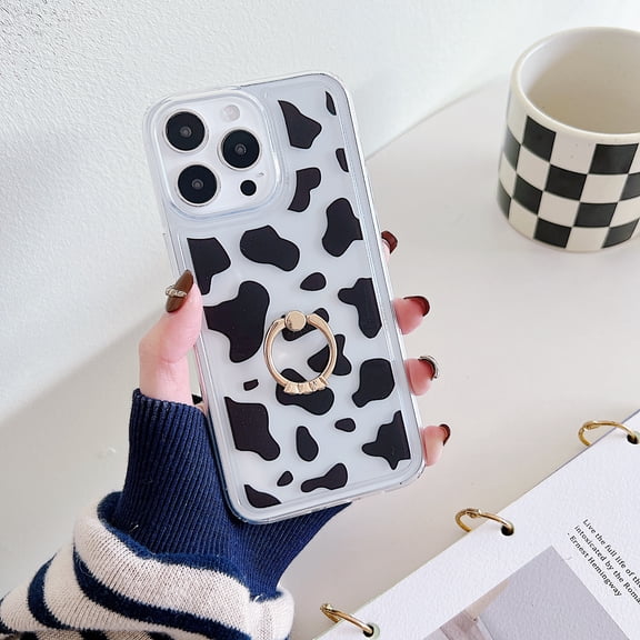 Allytech Clear Case for iPhone 13 Pro Max, Stylish Pattern Diamond Ring Holder Kickstand Soft TPU Shockproof Slim Lightweight Case for iPhone 13 Pro Max - Black/White Milk Print
