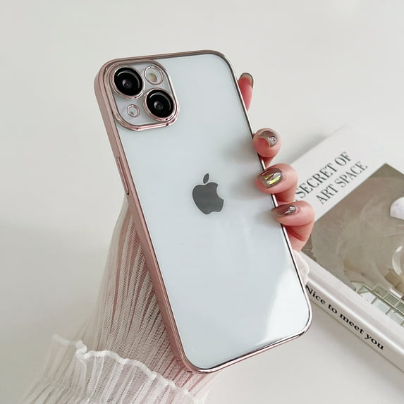 Allytech Clear Case for iPhone 13 Pro Max, Ultra Slim Soft TPU Plating Gold Edge Transparent Back Phone Cover with Camera Lens Protectors For iPhone 13 Pro Max,Rosegold