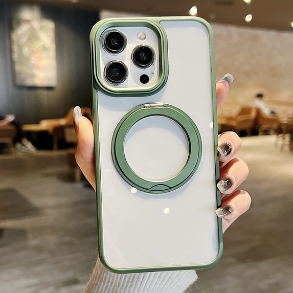 Allytech Clear Case for iPhone 13, Ultra Slim Lightweight Ring Holder 360° Kickstand Case Support Wireless Charging, Soft TPU + Hard PC Shockproof Non-Scratches Protective Cover, Darkgreen