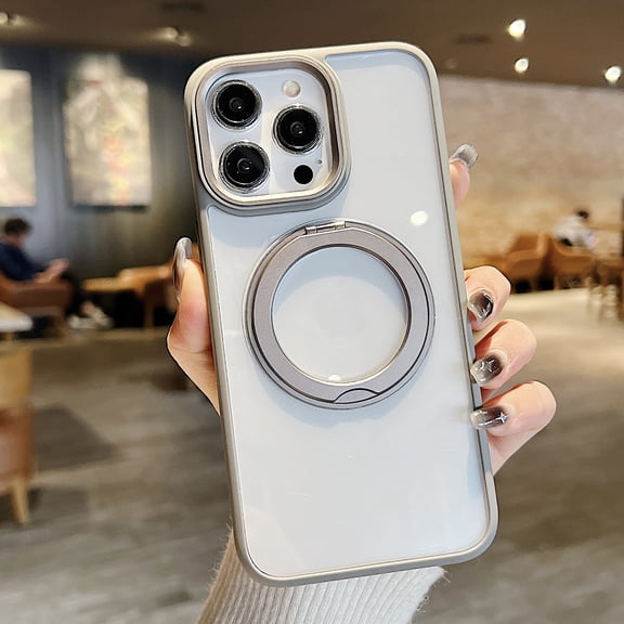 Allytech Clear Case for iPhone 13, Ultra Slim Lightweight Ring Holder 360° Kickstand Case Support Wireless Charging, Soft TPU + Hard PC Shockproof Non-Scratches Protective Cover, Gray