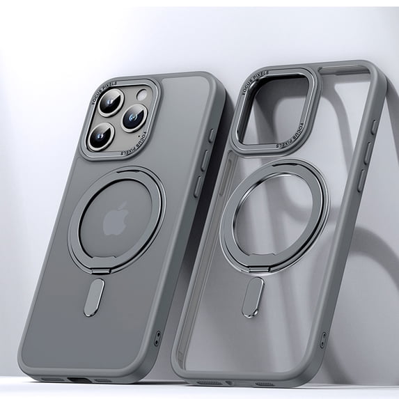 Allytech Clear Case for iPhone 14 Pro Max, Compatible with Magsafe, Slim Fit Lightweight Soft TPU + Hard PC Military Grade Protection Shockproof Case with 360° Rotatable Magnetic Ring Stand, Gray