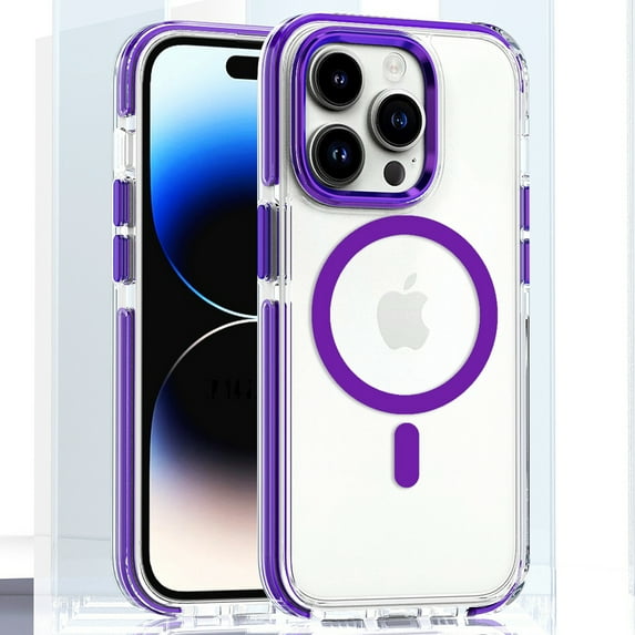 Allytech Clear Case for iPhone 15, Fashion Slim Magnetic Cover Compatible with MagSafe, Classic Transparent Shockproof Anti-Yellowing Hard PC Back Cover for iPhone 15 - Purple