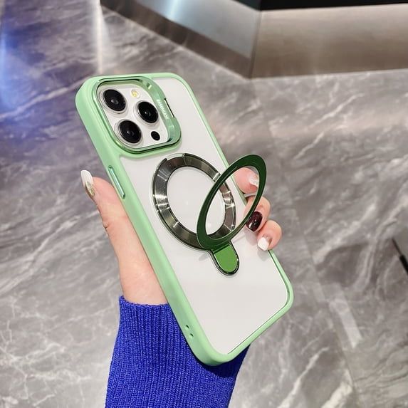 Allytech Clear Case for iPhone 15 Plus with Camera Kickstand & Ring Holder, Compatible with MagSafe, Slim Fit Case, Shockproof Soft TPU Bumper Hard PC Back Cover for iPhone 15 Plus - Mint