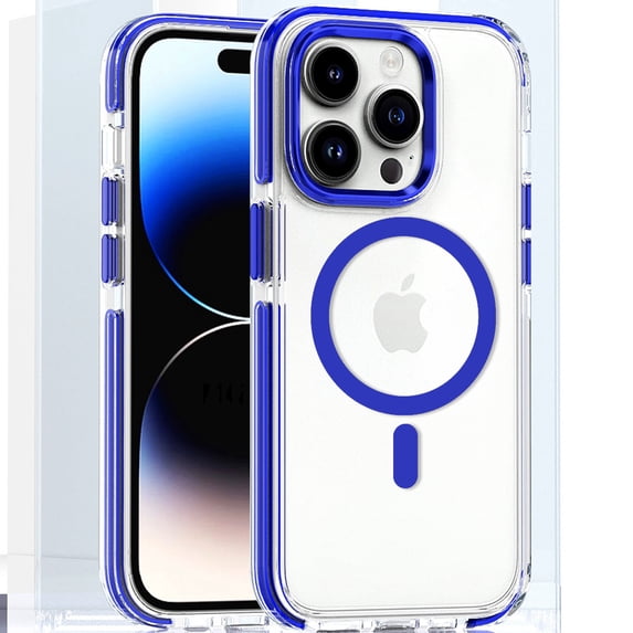 Allytech Clear Case for iPhone 15 Plus, Fashion Slim Magnetic Cover Compatible with MagSafe, Classic Transparent Shockproof Anti-Yellowing Hard PC Back Cover for iPhone 15 Plus - Blue