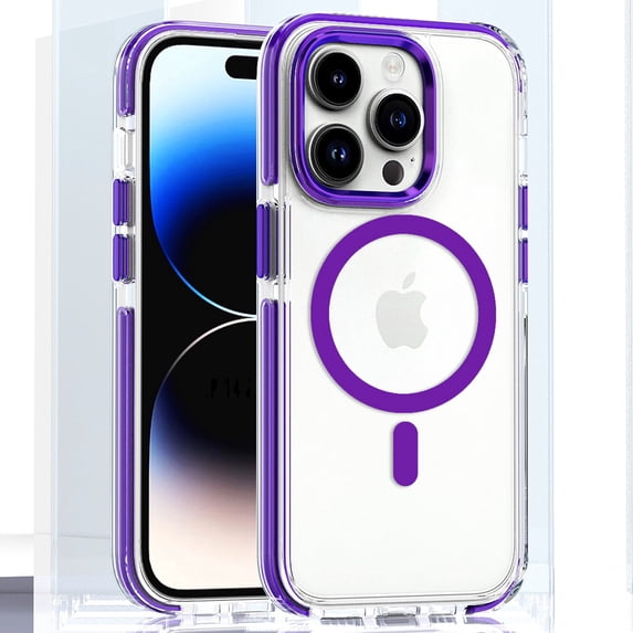 Allytech Clear Case for iPhone 15 Plus, Fashion Slim Magnetic Cover Compatible with MagSafe, Classic Transparent Shockproof Anti-Yellowing Hard PC Back Cover for iPhone 15 Plus - Purple