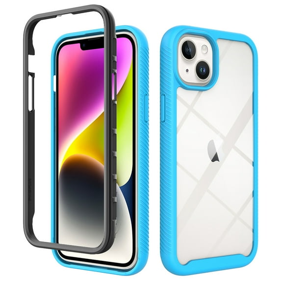 Allytech Clear Case for iPhone 15 Plus, Soft TPU + Rugged PC Back Case, Ultra Slim Lightweight Shockproof Bumper Anti-Drop Screen Camera Protection Stylish Transparent Shell - Lightblue