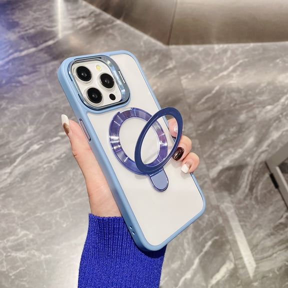 Allytech Clear Case for iPhone 15 Pro with Camera Kickstand & Ring Holder, Compatible with MagSafe, Slim Fit Case, Shockproof Soft TPU Bumper Hard PC Back Cover for iPhone 15 Pro - Blue