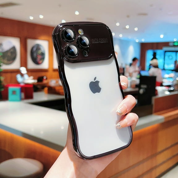 Allytech Clear Case for iPhone 15 Pro Max, [Camera Lens Protector] [Thin & Light] Luxury Plating Wave Frame Large Window Soft TPU Shockproof Protective Case for iPhone 15 Pro Max - Black