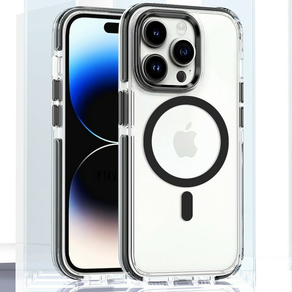 Allytech Clear Case for iPhone 15 Pro Max, Fashion Slim Magnetic Cover Compatible with MagSafe, Classic Transparent Shockproof Anti-Yellowing Hard PC Back Cover for iPhone 15 Pro Max - Black