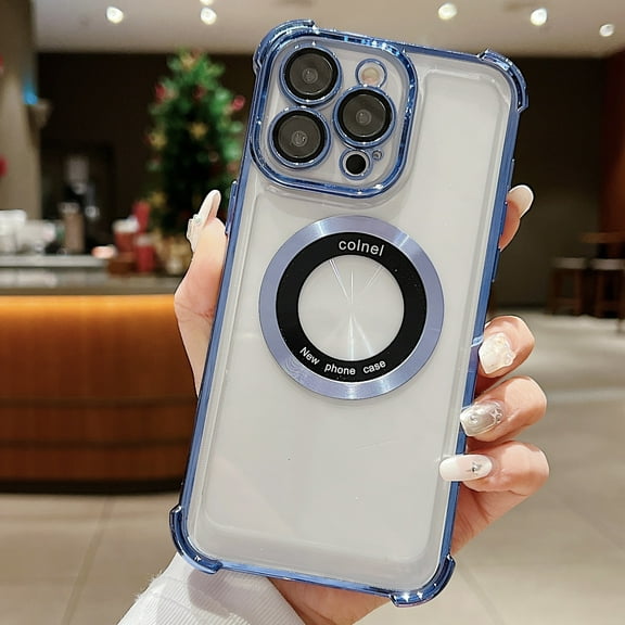 Allytech Clear Case for iPhone 15 Pro Max, Ultra Slim Lightweight Magnetic [Compatible with MagSafe] Case with Lens Protector, Four Corners Anti-Fall Non-Slip Protective Fashion Case - Blue