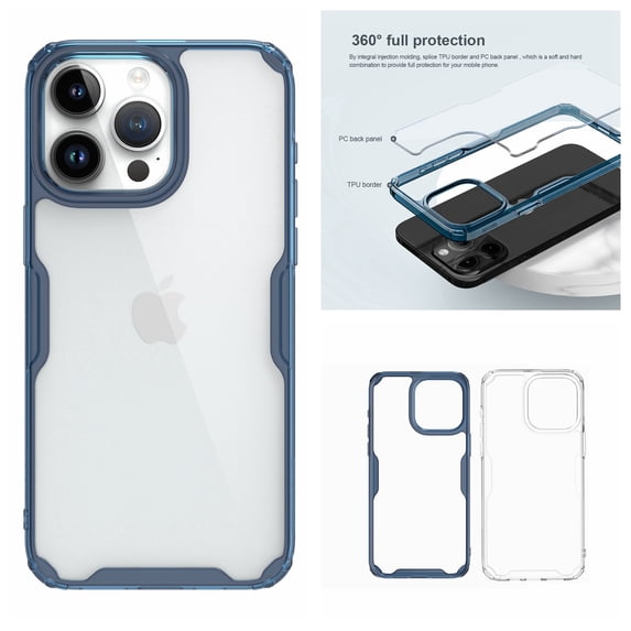 Allytech Clear Case for iPhone 15 Pro Max, Ultra Slim Lightweight Transparent Case for Women Men, TPU Border Camera Screen Protection Shockproof Non- Slip Hard PC Case for iPhone 15 Pro Max - Blue