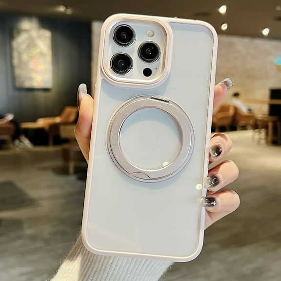 Allytech Clear Case for iPhone 15, Ultra Slim Lightweight Ring Holder 360° Kickstand Case Support Wireless Charging, Soft TPU + Hard PC Shockproof Non-Scratches Protective Cover, Pink