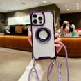 thumbnail image 1 of Allytech Clear Case for iPhone 16, Compatible with MagSafe, Four Corners Drop Protection, Shockproof Anti-Scratch Slim Case with Shoulder Strap for iPhone 16 - Purple, 1 of 9