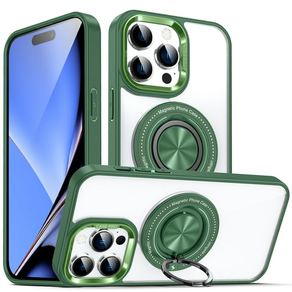 Allytech Clear Case for iPhone XS/X with 360° Rotatable Ring Holder Kickstand, [Compatible with MagSafe] Soft Bumper Rugged Acrylic Back Hybrid Protective [Non-Yellowing] Case, Green