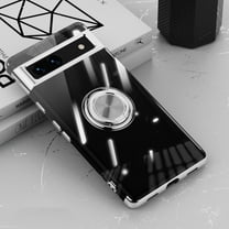 Allytech Clear Plating Case for Google Pixel 6a with Stand, 360° Rotatable Magnetic Ring Holder Support Car Mount,  Soft TPU Bumper Ultra Thin Slim Protective Case for Women Men - Silver