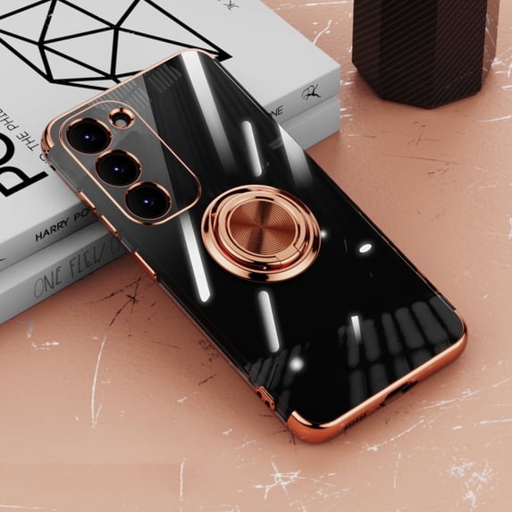 Allytechgroup Kickstand TPU Clear Protective Cell Phone Case with Magnetic Ring Holder for Samsung Galaxy S23, Rosegold