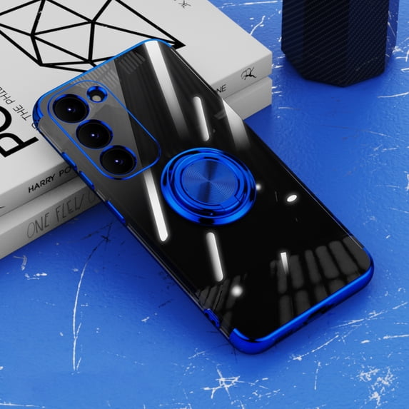 Allytech Clear Plating Case for Samsung Galaxy S24 Plus with Stand, 360° Rotatable Magnetic Ring Holder Support Car Mount, Soft TPU Bumper Ultra Thin Slim Protective Case for Women Men - Blue