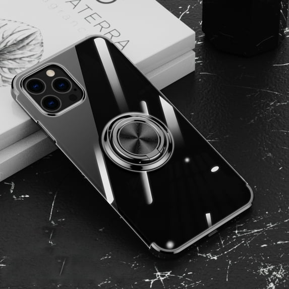 Allytech Clear Plating Case for iPhone 11 Pro Max with Stand, 360° Rotatable Magnetic Ring Holder Support Car Mount, Soft TPU Bumper Ultra Thin Slim Protective Case for Women Men - Black