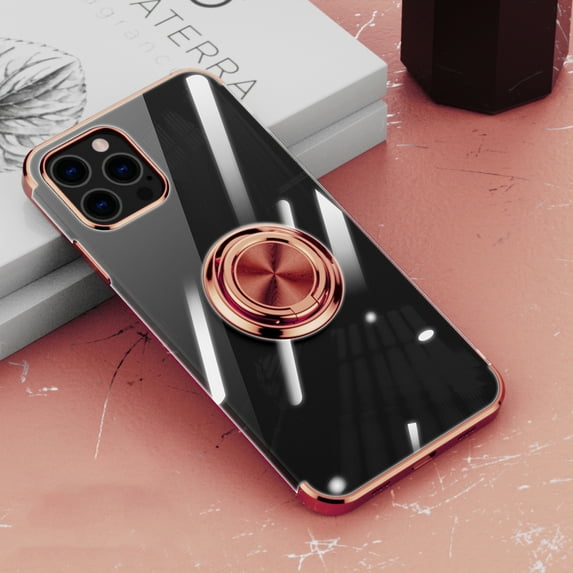 Allytech Clear Plating Case for iPhone 11 with Stand, 360° Rotatable Magnetic Ring Holder Support Car Mount, Soft TPU Bumper Ultra Thin Slim Protective Case for Women Men - Rosegold