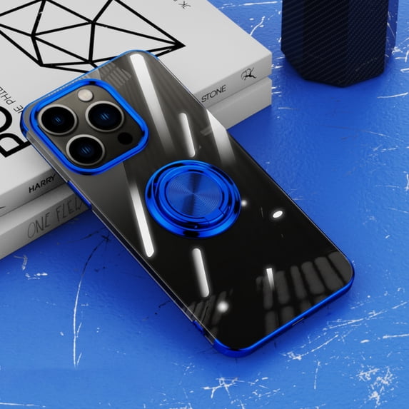 Allytech Clear Plating Case for iPhone 15 Pro with Stand, 360° Rotatable Magnetic Ring Holder Support Car Mount, Soft TPU Bumper Ultra Thin Slim Protective Case for Women Men - Blue