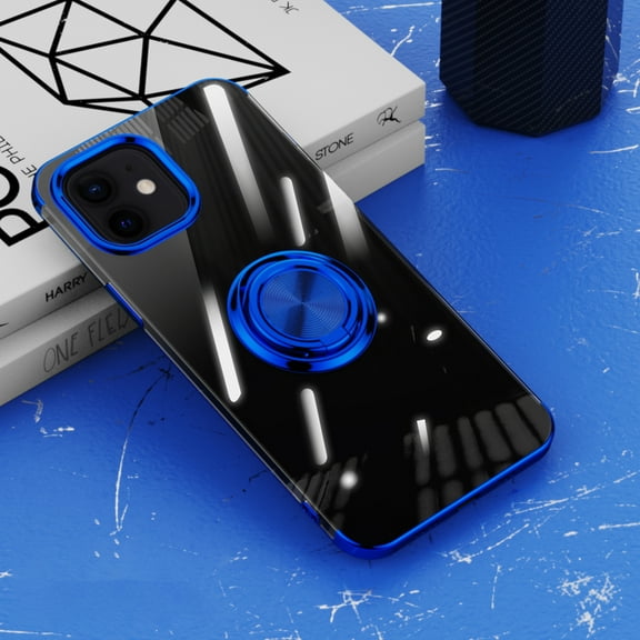 Allytech Clear Plating Case for iPhone 15 with Stand, 360° Rotatable Magnetic Ring Holder Support Car Mount,  Soft TPU Bumper Ultra Thin Slim Protective Case for Women Men - Blue