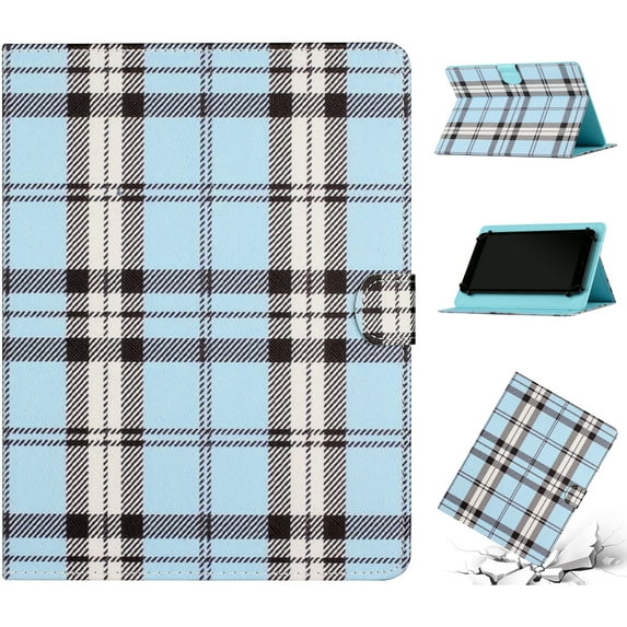 Allytech Compatible with 7.5 - 8.5 inch Universal Tablet Case,Colorful Grid Pattern Leather Folio Flip Holder Card Slots Slim Fit Shockproof Protective Case,Blue