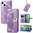 thumbnail image 1 of Allytech Compatible with Apple iPhone 14 Case Embossed Diamond Butterfly Glitter Bling Case with Card Holder Stand Flip Wallet Shockproof Phone Cover for iPhone 14 5G 6.1" Crystal Lightpurple, 1 of 9
