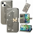 thumbnail image 1 of Allytech Compatible with Apple iPhone 14 Plus Case Embossed Diamond Butterfly Glitter Bling Case with Card Holder Stand Flip Wallet Shockproof Phone Cover for iPhone 14 Plus 5G 6.7" Crystal Gray, 1 of 9