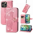 thumbnail image 1 of Allytech Compatible with Apple iPhone 14 Pro Case Embossed Diamond Butterfly Glitter Bling Case with Card Holder Stand Flip Wallet Shockproof Phone Cover for iPhone 14 Pro 5G 6.1" Crystal Pink, 1 of 9