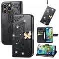 thumbnail image 1 of Allytech Compatible with Apple iPhone 14 Pro Max Case Embossed Diamond Butterfly Glitter Bling Case with Card Holder Stand Flip Wallet Shockproof Phone Cover for iPhone 14 Pro Max 5G 6.7" CrystalBlack, 1 of 10