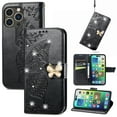 thumbnail image 1 of Allytech Compatible with Apple iPhone 15 Pro Case Embossed Diamond Butterfly Glitter Bling Case with Card Holder Stand Flip Wallet Shockproof Phone Cover for iPhone 15 Pro 5G 6.1" Crystal Black, 1 of 10