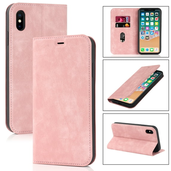 Allytech Compatible for Apple iPhone X,iPhone XS Wallet Case,RFID Blocking Premium PU Leather Full Protection Magnetic Flip Holder Card Slots Phone Case,Pink