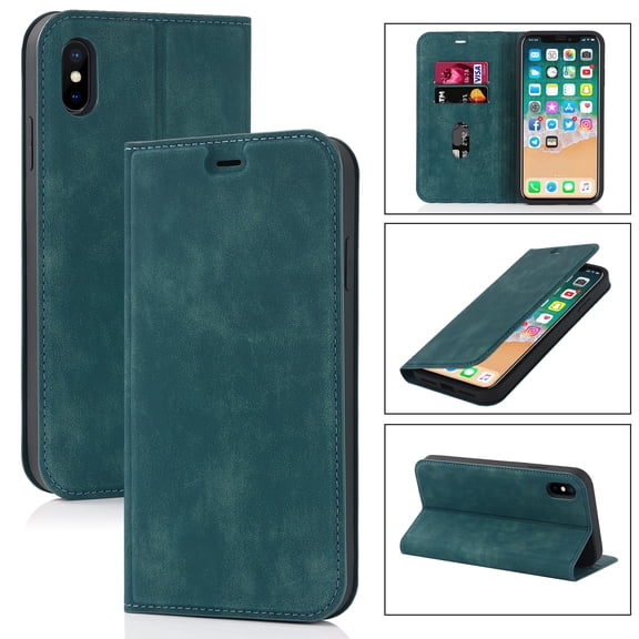 Allytech Compatible for Apple iPhone X,iPhone XS Wallet Case,RFID Blocking Premium PU Leather Full Protection Magnetic Flip Holder Card Slots Phone Case,Blue
