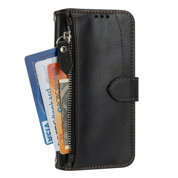 Allytech Compatible Case for iPhone 13 Pro Max Detachable Shockproof Magnetic Closure Case,Luxury Zipper Wallet with Hand Strap Holder Cover.For iPhone 13 Pro Max,Black