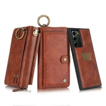 Allytech Compatible Galaxy Note 20 Wallet Case, Multi-Functional PU Leather Zip Wristlets Clutch Detachable Magnetic Card Slots Cash Purse Protection Cover for Samsung Galaxy Note 20, Brown