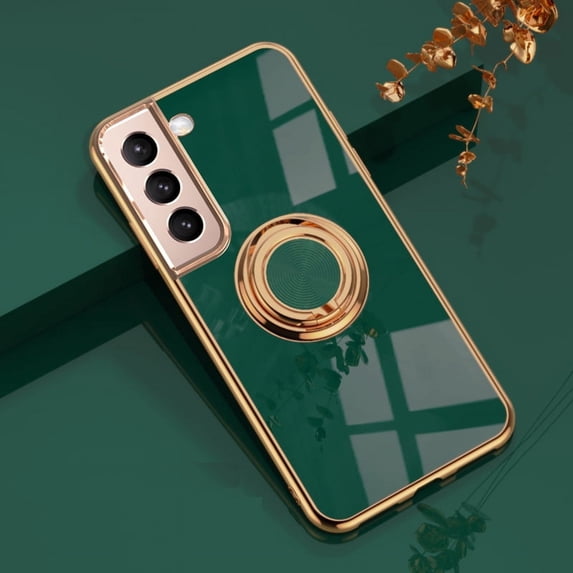 Allytech Compatible for Galaxy S21 FE Case with Ring Holder Kickstand Magnetic, Shockproof Soft TPU Bumper Cover Electroplated Protective Case for Samsung Galaxy S21 FE, Darkgreen