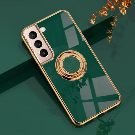 Allytech Compatible for Galaxy S21 FE Case with Ring Holder Kickstand Magnetic, Shockproof Soft TPU Bumper Cover Electroplated Protective Case for Samsung Galaxy S21 FE, Darkgreen