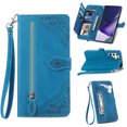 thumbnail image 1 of Allytech Compatible with Galaxy S23 Ultra Wallet Case Embossed Pattern, Flip Folio Stand Case with Card Slots and Detachable Hand Strap PU Leather Case for Samsung Galaxy S23 Ultra 2023 (6.8"), Blue, 1 of 8