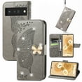 thumbnail image 1 of Allytech Compatible with Google Pixel 7 Pro Case Embossed Diamond Butterfly Glitter Bling Case with Card Holder Stand Flip Wallet Shockproof Protective Cover for Google Pixel 7 Pro 5G Crystal Gray, 1 of 9