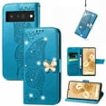 thumbnail image 1 of Allytech Compatible with Google Pixel 7 Pro Case Embossed Diamond Butterfly Glitter Bling Case with Card Holder Stand Flip Wallet Shockproof Protective Cover for Google Pixel 7 Pro 5G Crystal Blue, 1 of 9