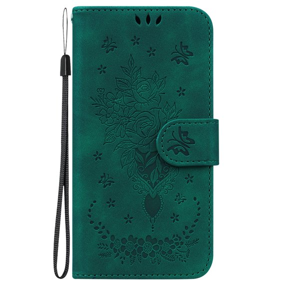 Allytech Compatible for Motorola Moto G200 5G Magnetic Case,Luxury Flower Embossed PU Leather Flip Wallet Card Slots Stand Cover with Wirst Strap.For MOTO G200 5G,Green