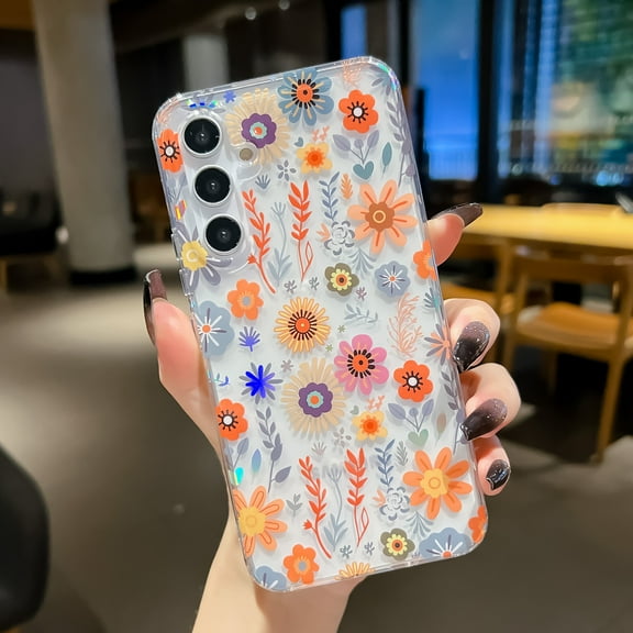 Allytech Compatible with Samsung Galaxy A52 5G Case, Clear Transparent Colorful Floral Trendy Case for Girls Women Shockproof Anti-Scratch Bumper - Flowers