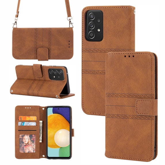 Allytech Compatible with Samsung Galaxy A53 5G Wallet Case,Multi-Function Wallet Case,Magnetic Wallet Case with Card Holder,PU Leather Kickstand Flip Cover with Detachable Lanyard, Brown